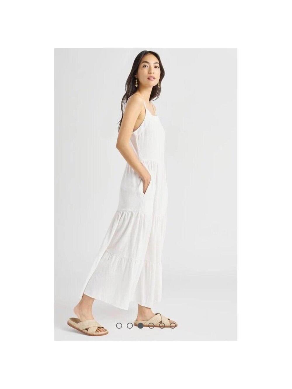 SPLENDID NWT Myla Linen Blend Tiered Smocked Maxi Dress in White-Size XL